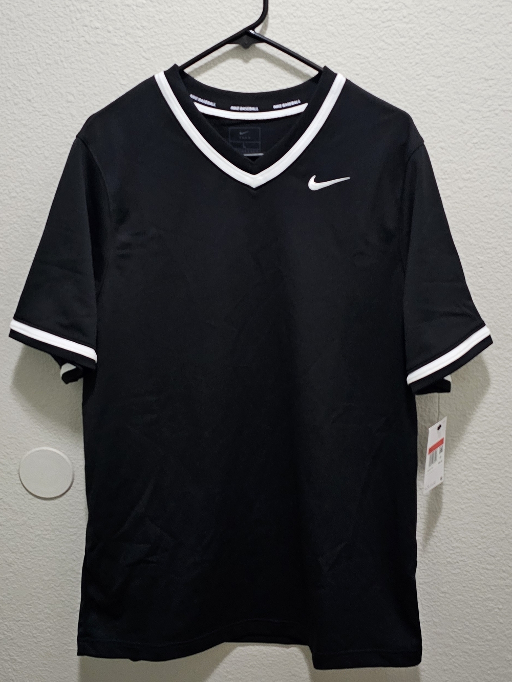 Nike Black Short-Sleeve V-Neck Shirt with White Trim